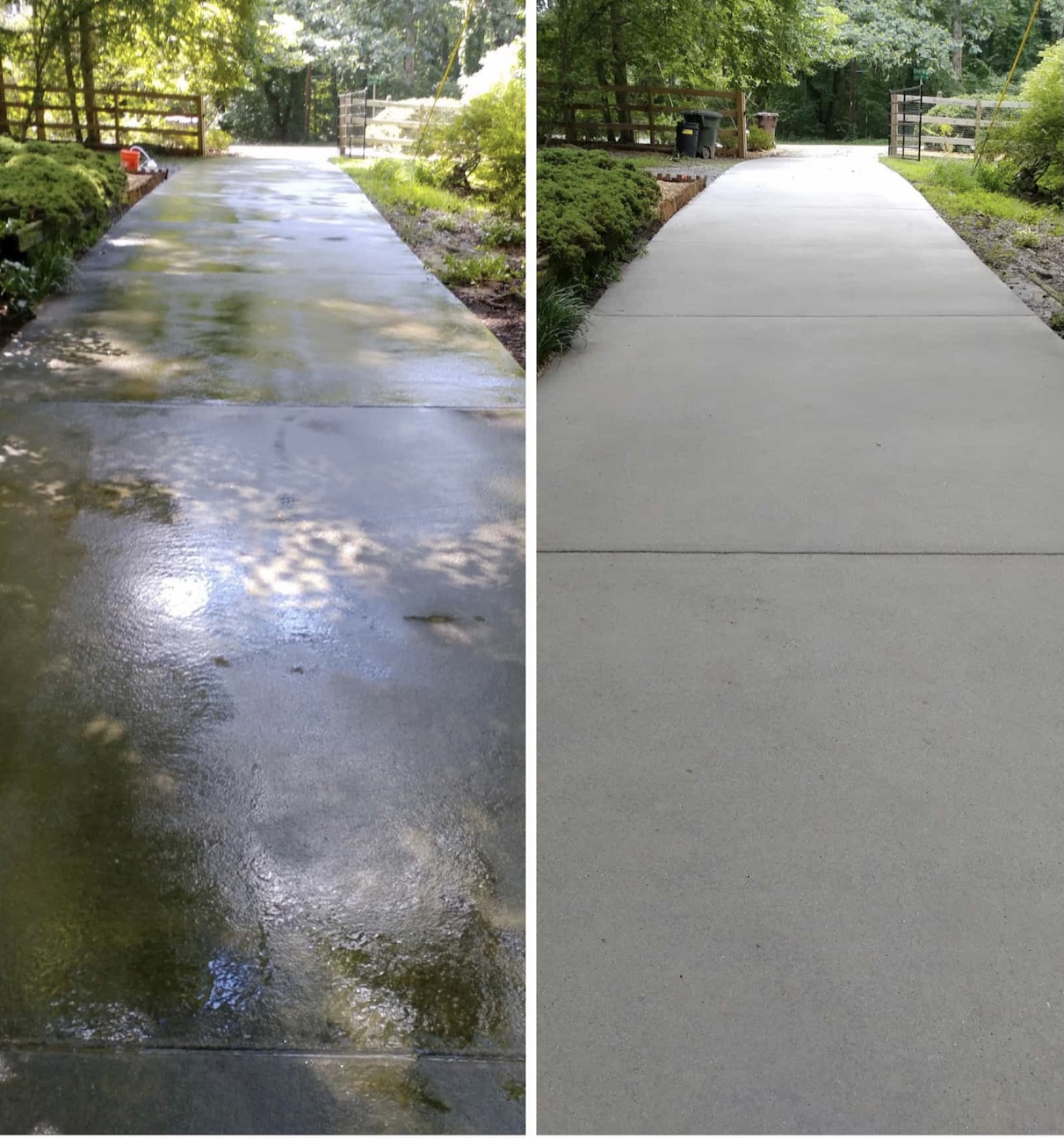 Walkway cleaning before and after